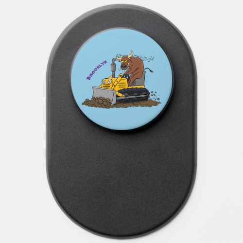 Funny bull driving bulldozer cartoon PopSocket