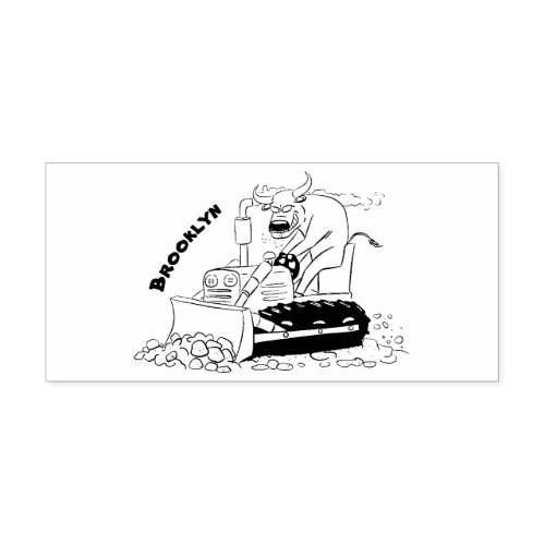 Funny bull driving bulldozer cartoon rubber stamp