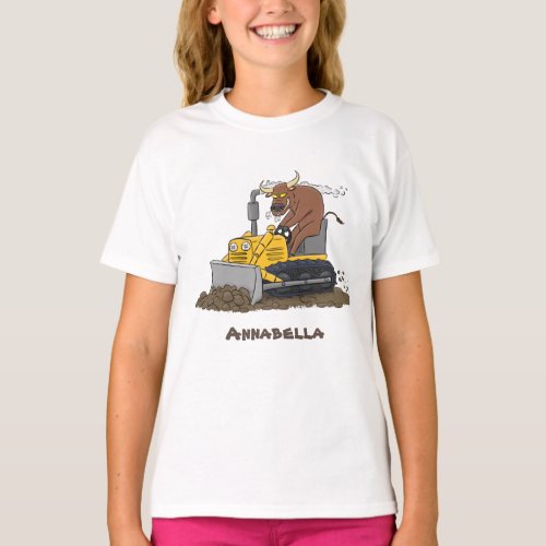Funny bull driving bulldozer cartoon T_Shirt