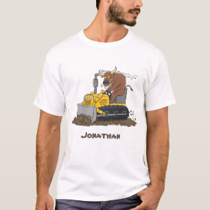 Funny bull driving bulldozer cartoon T-Shirt