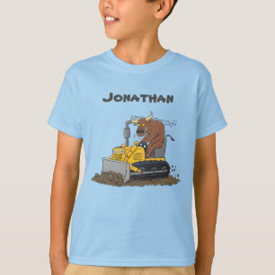 Funny bull driving bulldozer cartoon T-Shirt