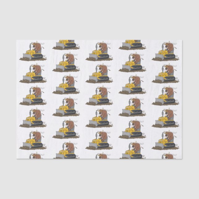 Funny bull driving bulldozer cartoon tissue paper (Front)