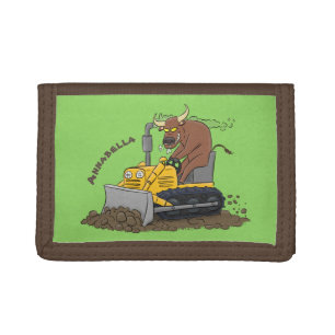 Funny bull driving bulldozer cartoon tri-fold wallet