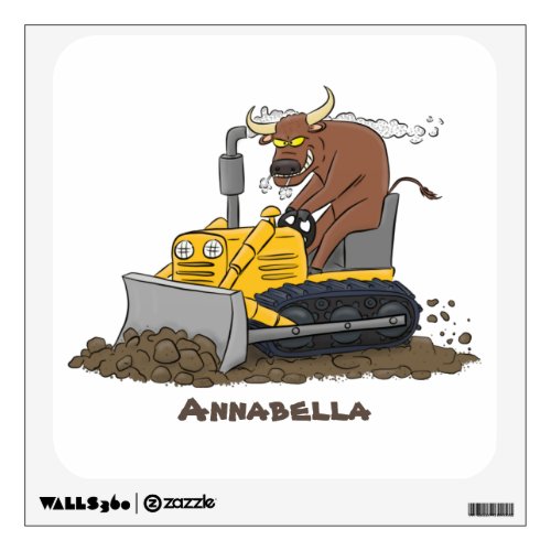 Funny bull driving bulldozer cartoon wall decal