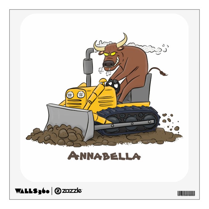 Funny Bull Driving Bulldozer Cartoon Wall Decal | Zazzle.com