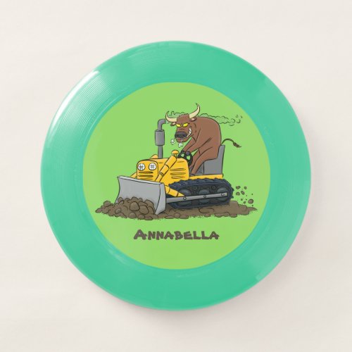 Funny bull driving bulldozer cartoon Wham_O frisbee