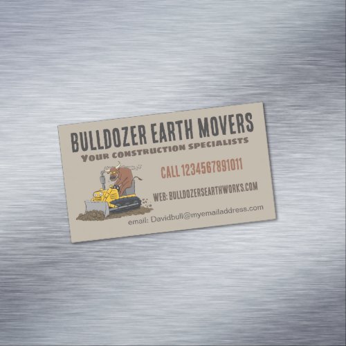 Funny bull driving bulldozer construction business business card magnet