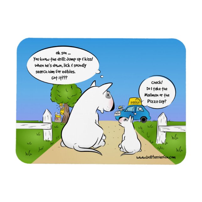 Funny Bull Terrier Cartoon Fridge Magnet (Horizontal)
