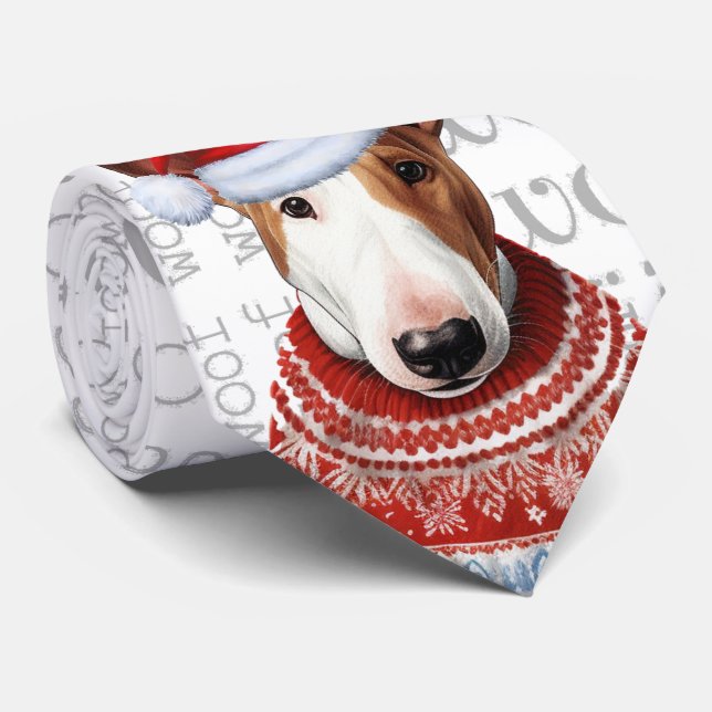 Funny Bull Terrier Christmas Dog Lover Neck Tie (Rolled)