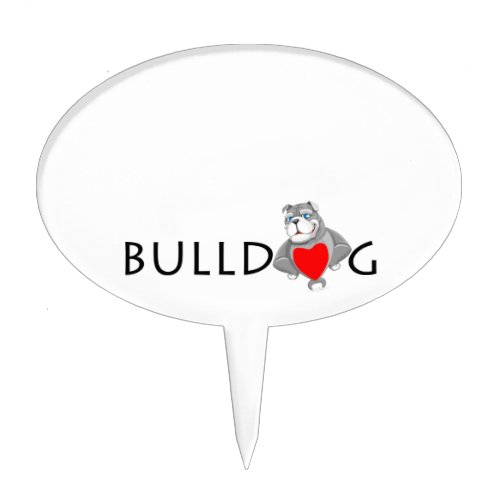 Funny Bulldog Cartoon Love Red Heart Cake Topper