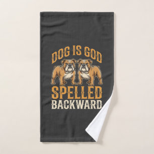 Funny Bulldog Dog Is God Spelled Backward Hand Towel