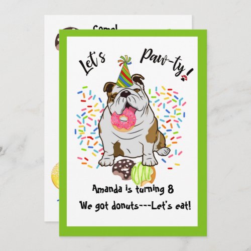 Funny Bulldog Donuts Birthday Party Invitation