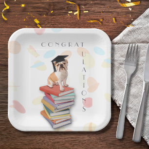 Funny Bulldog Graduation Party Custom Paper Plate