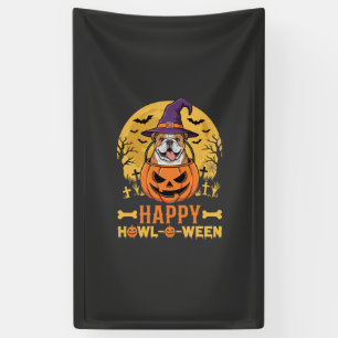 Funny Bulldog Halloween Happy Howl-O-Ween Vintage  Banner