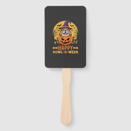 Funny Bulldog Halloween Happy Howl-O-Ween Vintage Hand Fan