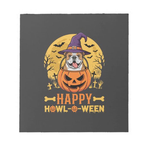 Funny Bulldog Halloween Happy Howl-O-Ween Vintage Notepad