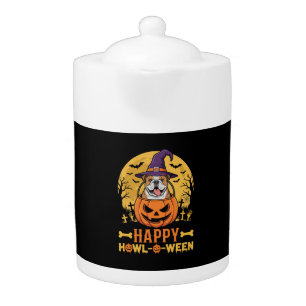 Funny Bulldog Halloween Happy Howl-O-Ween Vintage Teapot