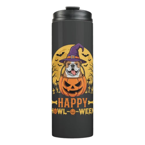 Funny Bulldog Halloween Happy Howl-O-Ween Vintage Thermal Tumbler