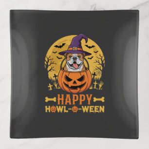 Funny Bulldog Halloween Happy Howl-O-Ween Vintage  Trinket Tray