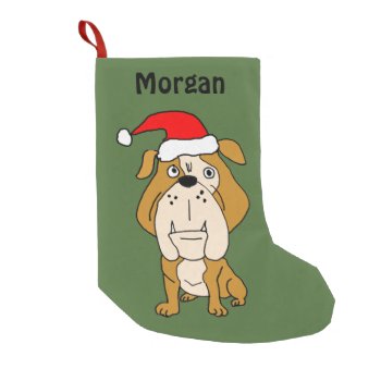 Funny Bulldog In Santa Hat Christmas Stocking by Petspower at Zazzle
