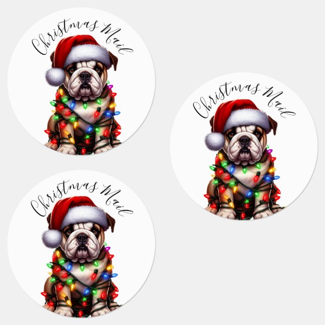 Funny Bulldog Modern Cute Christmas lights Labels (Group)