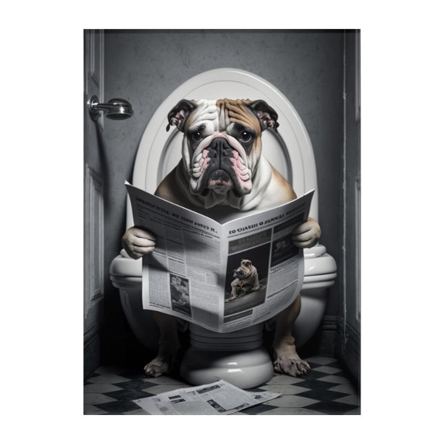 Funny Bulldog on Bathroom Toilet   Acrylic Print (Front)
