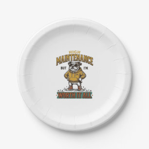Funny Bulldog Quote Vintage Engraving T-Shirt Desi Paper Plates