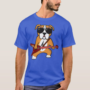 Funny Bulldog Rocker Dog Playing Guitar Rock Guita T-Shirt