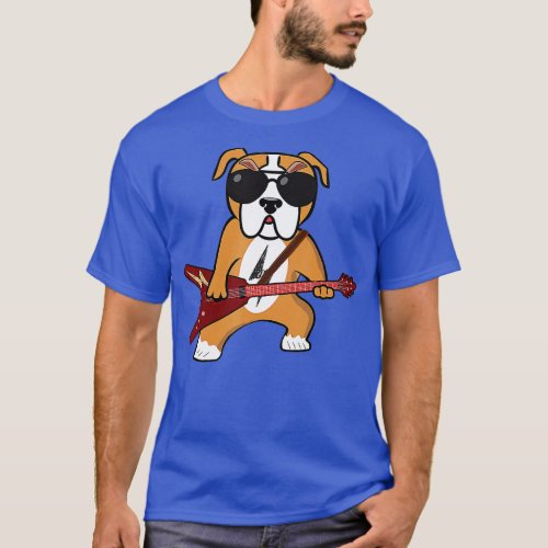 Funny Bulldog Rocker Dog Playing Guitar Rock Guita T_Shirt