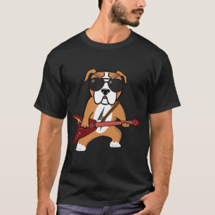 Funny Bulldog Rocker Dog Playing Guitar Rock T-Shirt