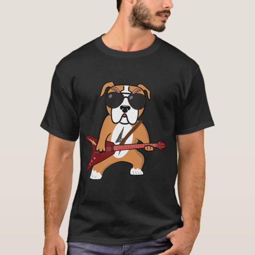 Funny Bulldog Rocker Dog Playing Guitar Rock T_Shirt