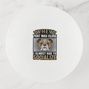 Funny Bulldog Socialize Vintage Vector Shirt Desig Trinket Tray