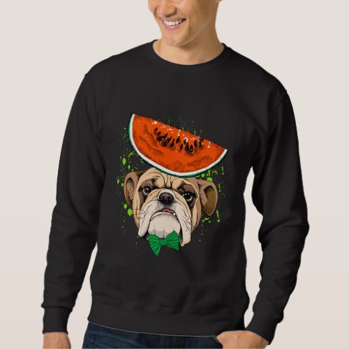 Funny BullDog Wearing Watermelon Fruit Hat Sweatshirt