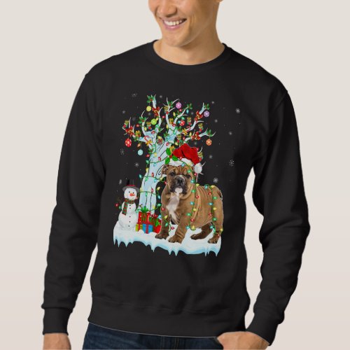 Funny Bulldog Xmas Tree Lighting Santa Hat Bulldog Sweatshirt