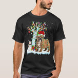 Funny Bulldog Xmas Tree Lighting Santa Hat Bulldog T-Shirt