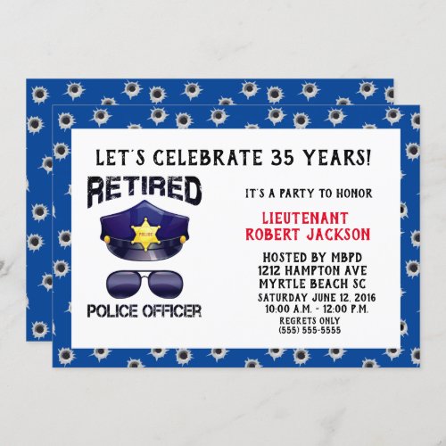 Funny Bullet Hole Police Officer Retirement   Invitation