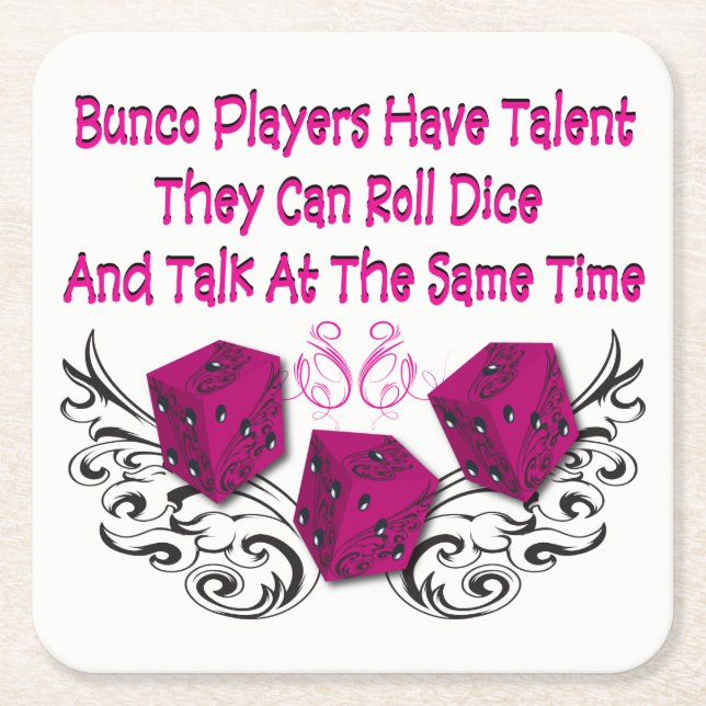 Funny Bunco - Can Roll Dice Square Paper Coaster (Front)