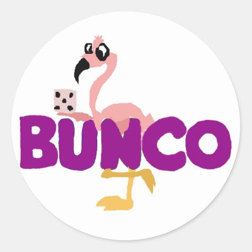 Funny Bunco Dice Game and Pink Flamingo Classic Round Sticker