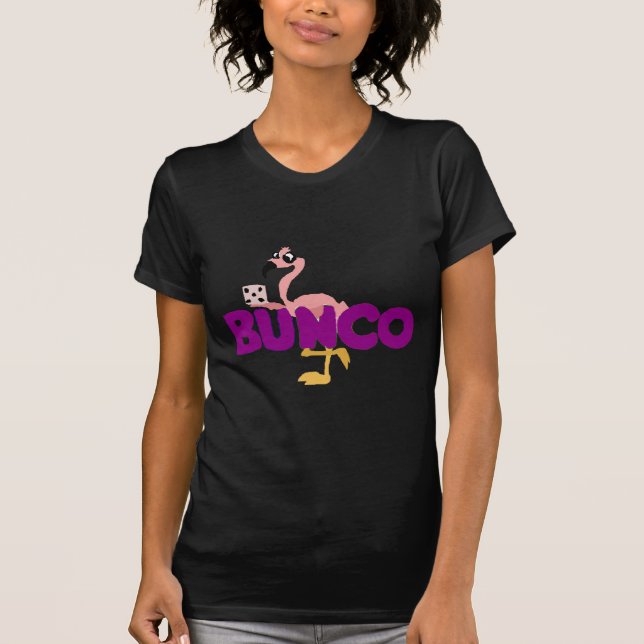 Funny Bunco Dice Game and Pink Flamingo T-Shirt (Front)