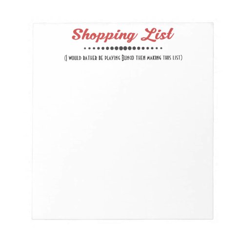 Funny Bunco Dice Game Shopping List Notepad