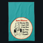 Funny Bunco Dilemma With Retro Woman Kitchen Towel<br><div class="desc">Funny retro style woman has a Bunco Dilemma. She is pondering why she can't throw dice and talk at the same time. Some players have the talented where they can throw dice and talk at the same time. Funny Bunco gag gift, holiday gift, hostess gift, birthday gift or prize.</div>