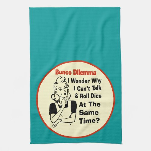 Funny Bunco Dilemma With Retro Woman Kitchen Towel