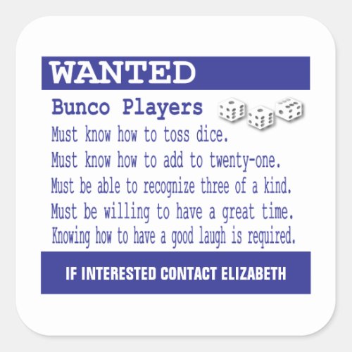 Funny Bunco Game Night Square Sticker