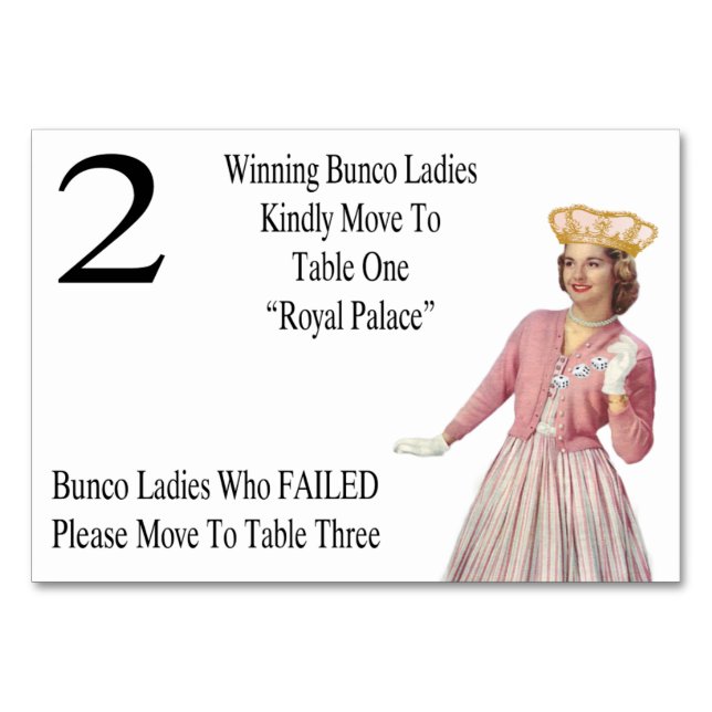Funny Bunco  Move to Table Cards Queen #2 (Back)