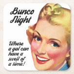 Funny Bunco Player Swell Of A Time Square Paper Coaster<br><div class="desc">Put a smile on your face just like this smiling Bunco player. She's retro and vintage and ready to go to Bunco night,  Where a gal can have a swell of a time!. Fun cocktail or drink coaster for your next Bunco event.</div>