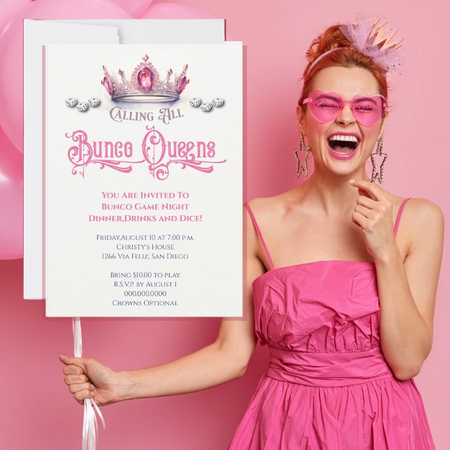 Funny Bunco Queen Game Party Invitation (Fun Funny Bunco Invite for All Bunco Queens. Invite your friends to a Bunco party. )