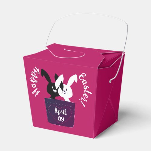 Funny Bunnies Black And White Magenta Easter Party Favor Boxes