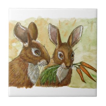 Funny Bunnies-little Gift For You By Schukina 529 Tile by AnimalsBeauty at Zazzle