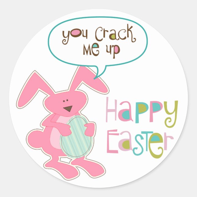 Funny Bunny and Egg Easter Classic Round Sticker (Front)