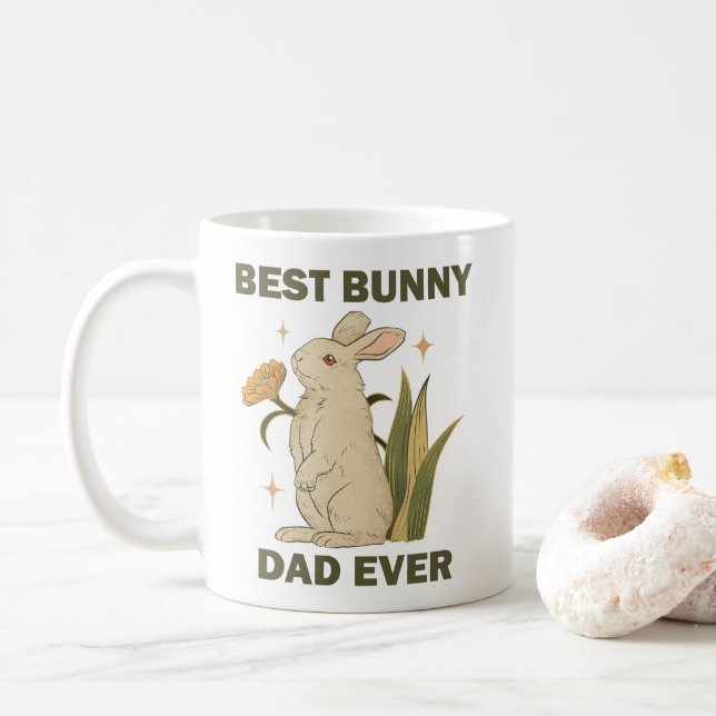 Funny Bunny, Best Bunny Dad Ever, Bunny Lover Coffee Mug (With Donut)